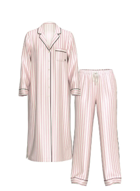 Сатиновая пижама Satin Long Flyaway Tunic Pajama Set Pink Stripe