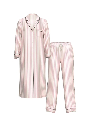 Сатинова піжама Satin Long Flyaway Tunic Pajama Set Pink Stripe