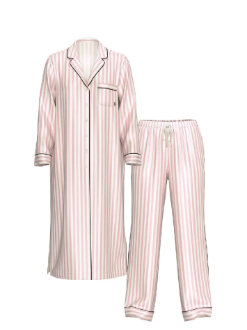 Сатинова піжама Satin Long Flyaway Tunic Pajama Set Pink Stripe