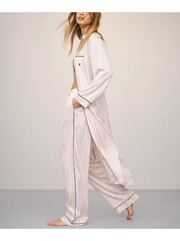 Сатинова піжама Satin Long Flyaway Tunic Pajama Set Pink Stripe