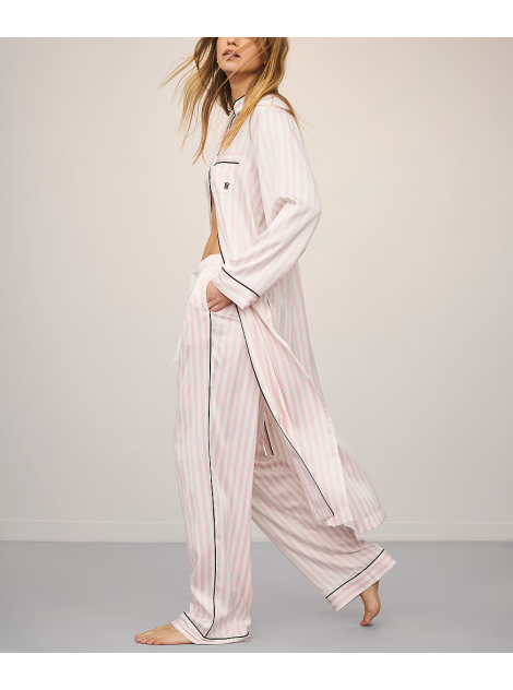 Сатиновая пижама Satin Long Flyaway Tunic Pajama Set Pink Stripe