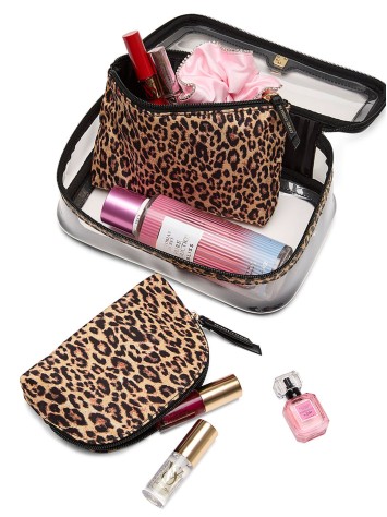 Косметичка 3в1 Victoria's Secret Travel Trio Makeup Bag Leopard Brown