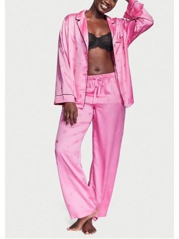 Сатинова піжама Satin Long Pajama Set Heart Jacquard