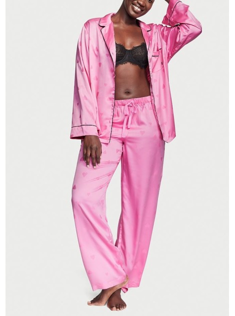 Сатиновая пижама Satin Long Pajama Set Heart Jacquard