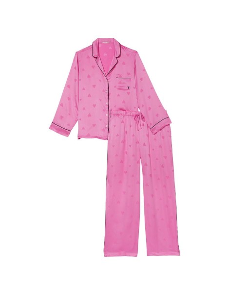 Сатиновая пижама Satin Long Pajama Set Heart Jacquard