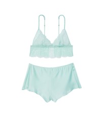 Піжама Floral Lace Cami Top Satin Shortie Set Opal Blue