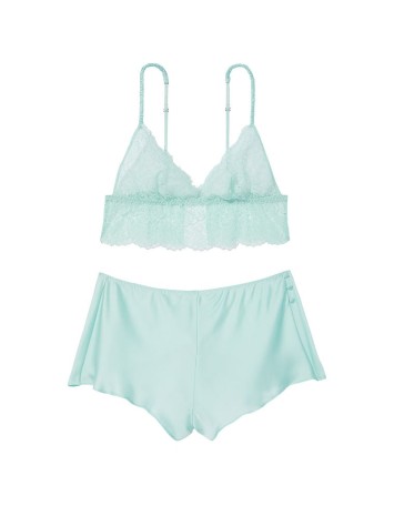 Піжама Floral Lace Cami Top Satin Shortie Set Opal Blue