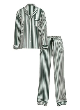 Сатинова піжама Glazed Satin Long Pajama Set Green Stripe