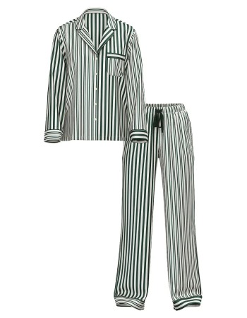Сатинова піжама Glazed Satin Long Pajama Set Green Stripe