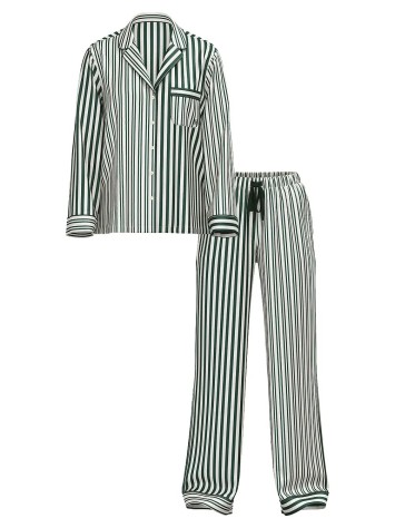 Сатинова піжама Glazed Satin Long Pajama Set Green Stripe
