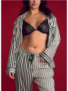 Сатиновая пижама Glazed Satin Long Pajama Set Green Stripe