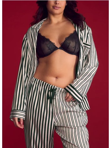 Сатинова піжама Glazed Satin Long Pajama Set Green Stripe