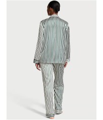Сатинова піжама Glazed Satin Long Pajama Set Green Stripe