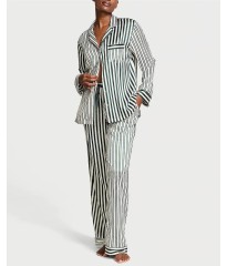 Сатинова піжама Glazed Satin Long Pajama Set Green Stripe