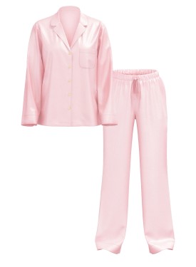 Піжама Glazed Satin Long Pajama Set Angel Pink Crest Jacquard