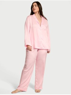 Пижама Glazed Satin Long Pajama Set Angel Pink Crest Jacquard