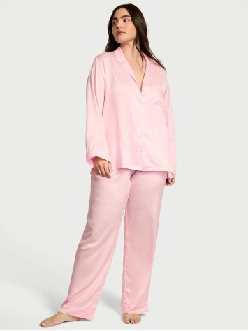 Пижама Glazed Satin Long Pajama Set Angel Pink Crest Jacquard