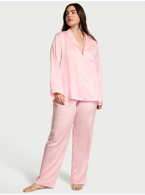 Пижама Glazed Satin Long Pajama Set Angel Pink Crest Jacquard