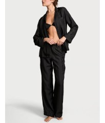 Сатинова піжама Glazed Satin Long Pajama Set Black