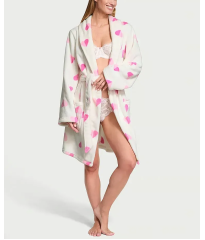 Халат Cozy Plush Robe White & Pink Hearts