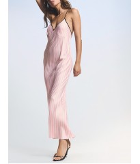 Пеньюар Iconic Stripe Pink Long Satin Slip