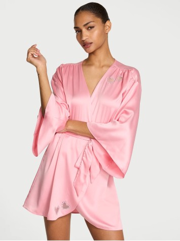 Сатиновий халат Victoria's Secret Dream Angels Petal Pink Twinkle Heart Satin Short Robe