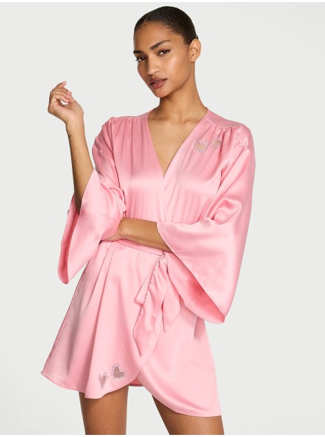 Сатиновый халат Victoria's Secret Dream Angels Petal Pink Twinkle Heart Satin Short Robe