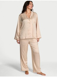 Пижама Victoria's Secret Nude Champagne Bottles Glazed Satin Long Pajama Set