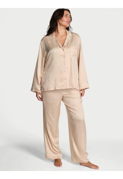Пижама Victoria's Secret Nude Champagne Bottles Glazed Satin Long Pajama Set