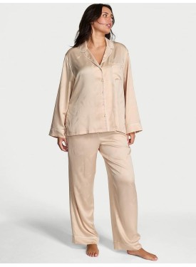 Піжама Victoria's Secret Nude Champagne Bottles Glazed Satin Long Pajama Set