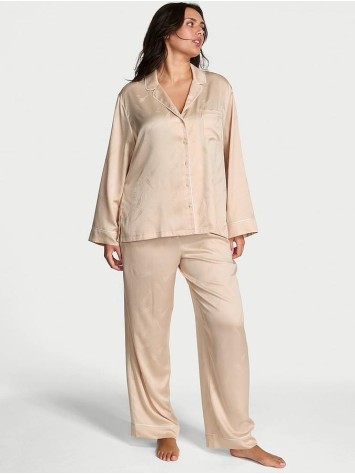 Піжама Victoria's Secret Nude Champagne Bottles Glazed Satin Long Pajama Set