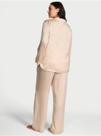 Піжама Victoria's Secret Nude Champagne Bottles Glazed Satin Long Pajama Set