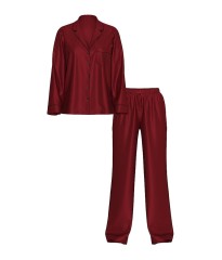 Піжама Glazed Satin Long Pajama Set Sangria Red Stripe Jacquard