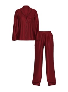 Піжама Glazed Satin Long Pajama Set Sangria Red Stripe Jacquard