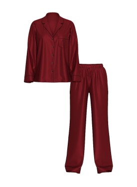 Піжама Glazed Satin Long Pajama Set Sangria Red Stripe Jacquard