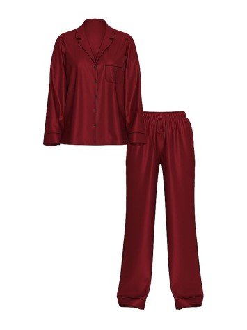 Пижама Glazed Satin Long Pajama Set Sangria Red Stripe Jacquard