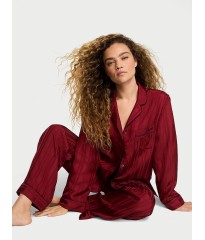 Піжама Glazed Satin Long Pajama Set Sangria Red Stripe Jacquard
