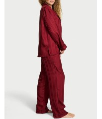 Піжама Glazed Satin Long Pajama Set Sangria Red Stripe Jacquard