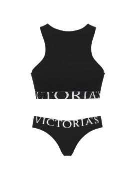 Комплект белья Cotton Exploded Logo Unlined High-Neck Bralette Black Set