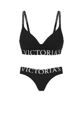 Комплект белья Cotton Exploded Logo Lightly Lined Wireless Bra Black Set