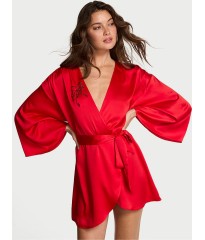 Сатиновий халат Victoria's Secret Bright Vermillion Red Satin Sparkle Bow Short Robe