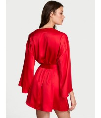 Сатиновий халат Victoria's Secret Bright Vermillion Red Satin Sparkle Bow Short Robe