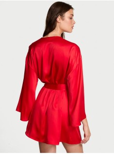Сатиновый халат Victoria's Secret Bright Vermillion Red Satin Sparkle Bow Short Robe