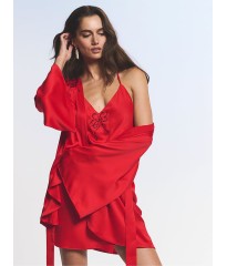 Сатиновий халат Victoria's Secret Bright Vermillion Red Satin Sparkle Bow Short Robe