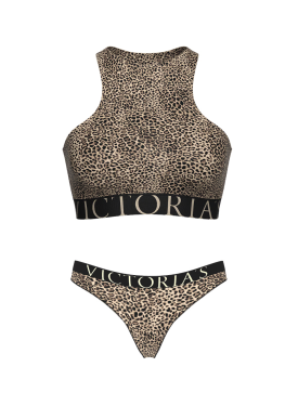 Комплект белья Cotton Exploded Logo Unlined High-Neck Bralette Leopard Set