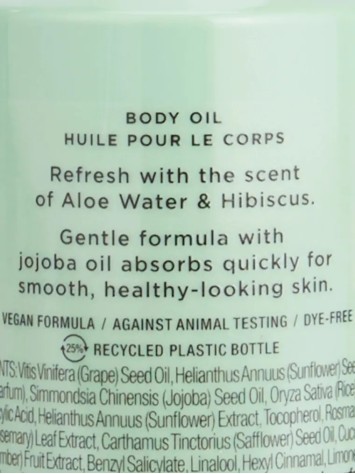 Масло для тіла Body Oil Aloe water hibiscus REFRESH
