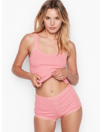 Піжама Victoria&#39;s Secret Ribbed Cami &amp; Short Set рожева майка з шортами