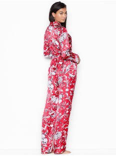 Сатинова піжама Victoria's Secret Satin PJ set, червона, Lux print Roses