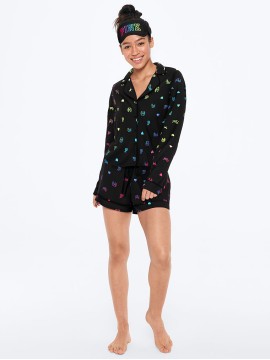 Піжама Victoria's Secret PINK PJ SET Black з шортиками та пов'язкою для сну