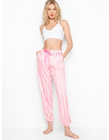 Пижамные штаны Victoria’s Secret, сатиновые ,розовые в полоску